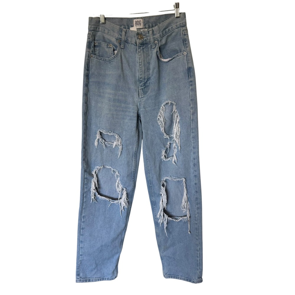 BDG High-Rise Baggy Jeans Women 27 Light Wash Excellent Distressed Denim